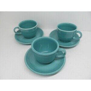 Homer Laughlin Fiesta Green Set Of 3 Cups And 3 Saucers